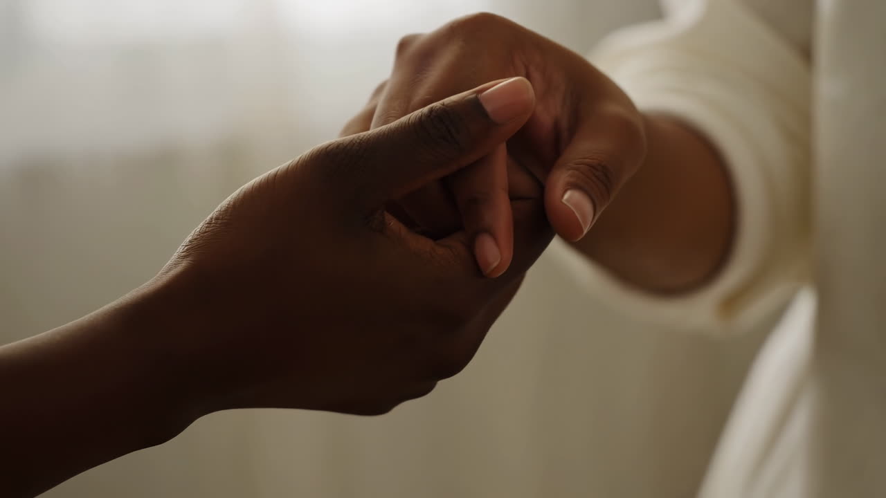 Close-up of Two Hands Gently Holding Each Other