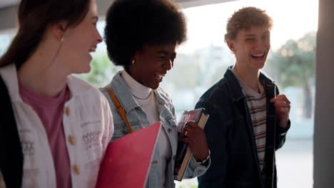 group of students walking and talking