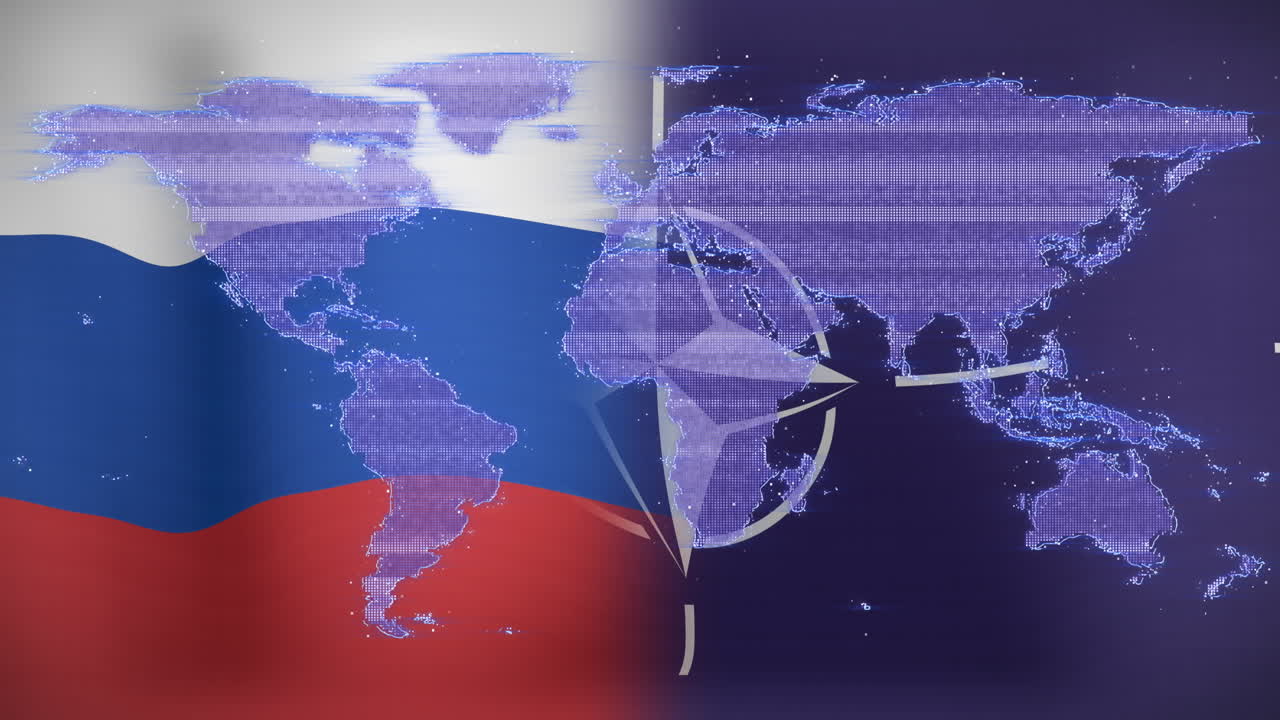 러시아  ⁇ 발과 나토  ⁇ 발 위로 움직이는 디지털 지도의 애니메이션