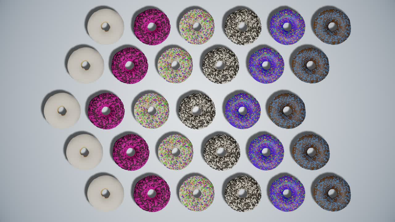 색 추상적인 배경에 아이싱과 스프링클로 맛있는 도으로 만든 포인터 화살표