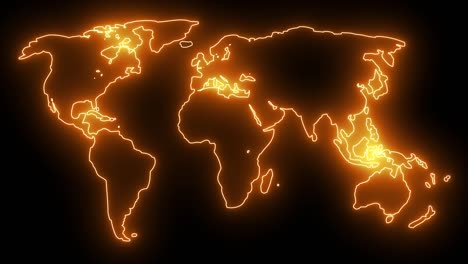 neon world map outline. futuristic animation, creative glowing lights outline of planet earth.