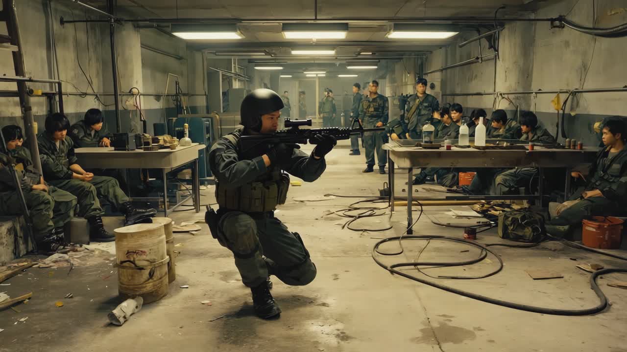 Soldiers in an underground training facility