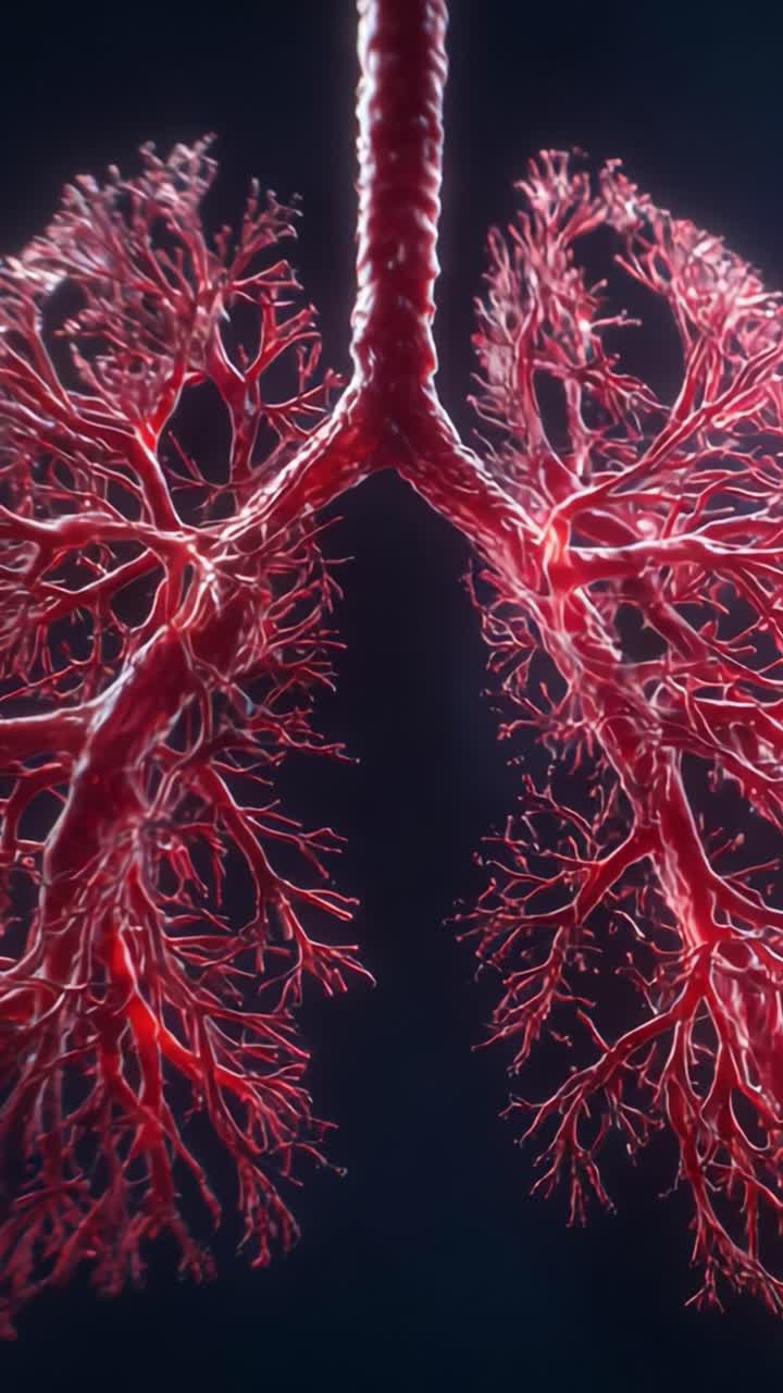 Uno sguardo dettagliato all'intricata struttura dei polmoni, che mostra la complessa rete di bronchi e bronchioli per lo scambio di ossigeno