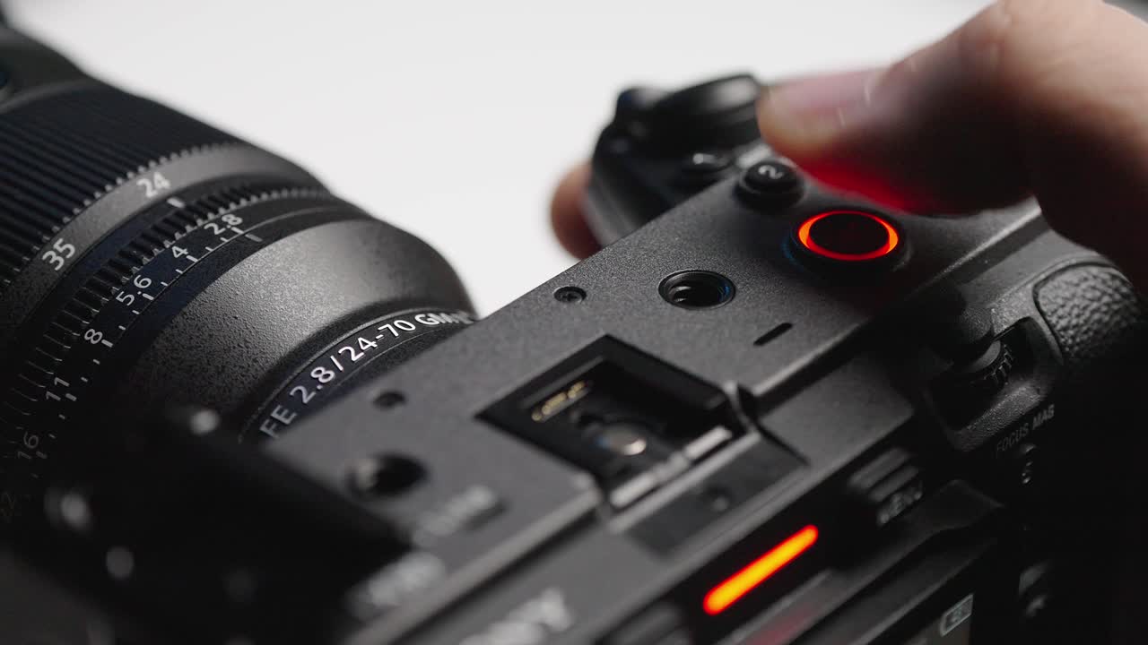 Detailed perspective of the record button on the Sony FX3, emphasizing its importance in capturing high-quality footage