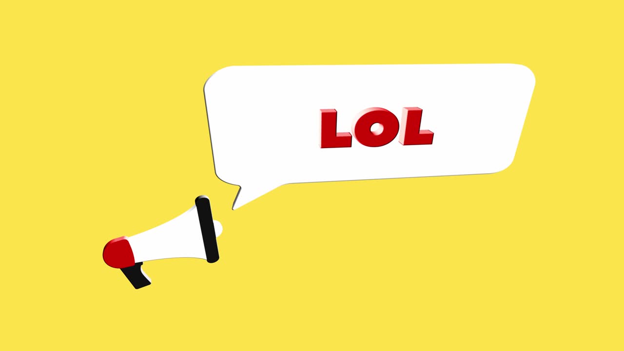 노란색 배경에 고립된 텍스트를 가진 3d 현실적인 스타일의 메가폰 아이콘. 평평한 디자인에 음성 거품과 메가폰 메가폰. 4k 비디오 모션 그래픽.