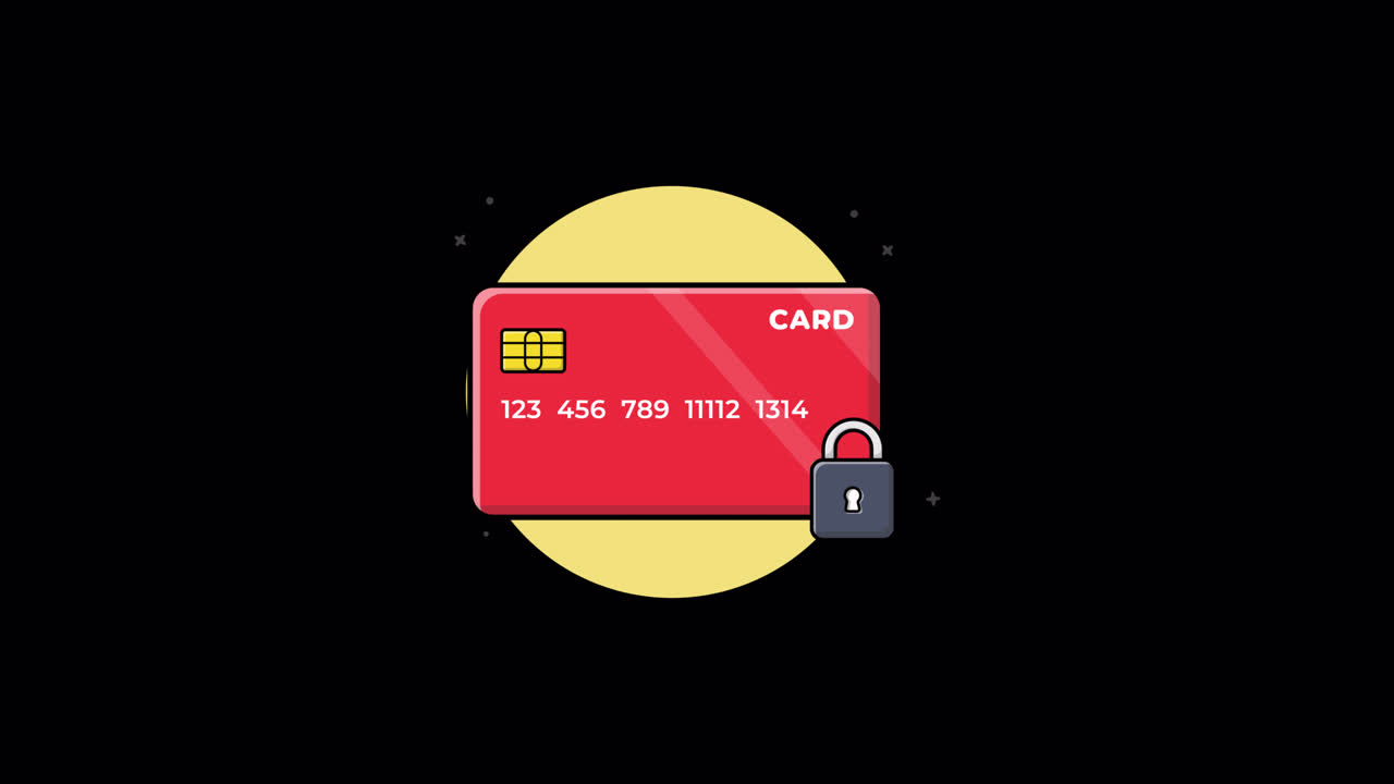 Animated Credit Card with Locking and Unlocking Padlock Icon