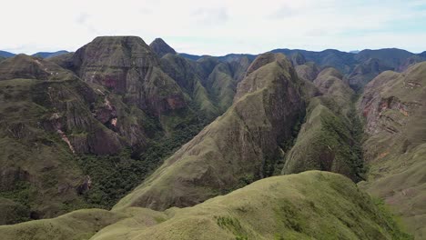 no sign of humanity seen in rugged green mountain aerial in bolivia