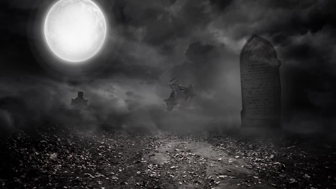animación de manos y cementerio sobre fondo gris