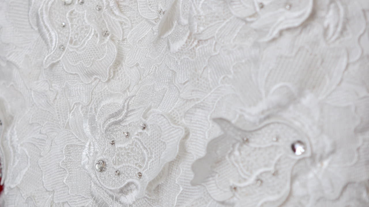 Extreme Close Up Rack Focus of the Fabric of a Wedding Dress