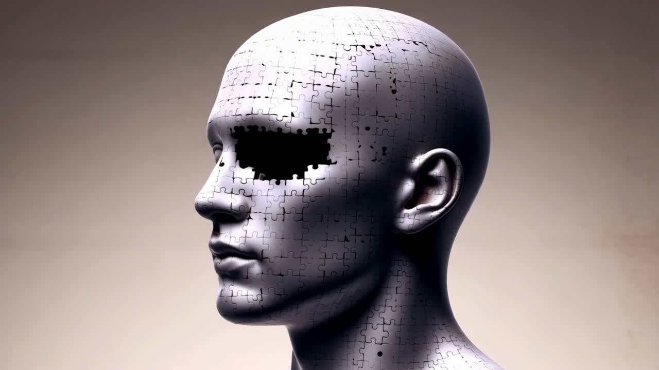 Abstract Puzzle Head with Missing Eyes
