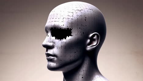 abstract puzzle head with missing eyes