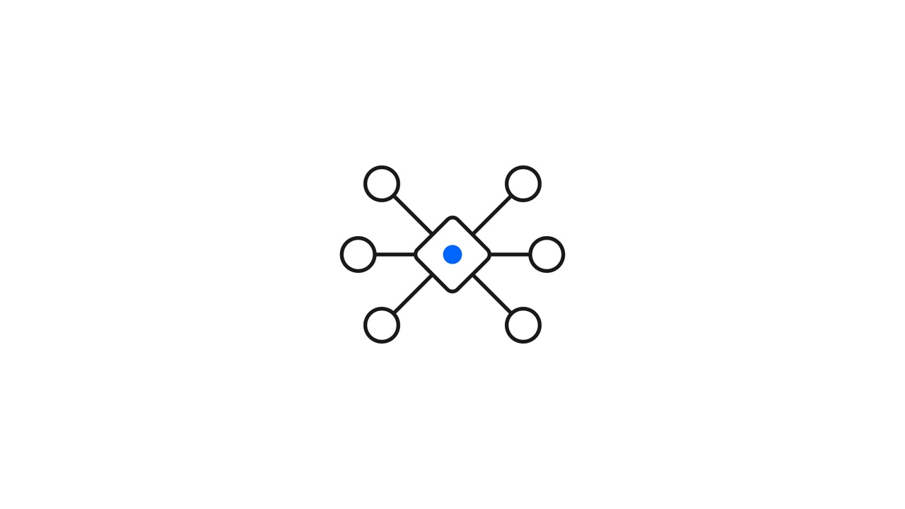 Diagramma di rete animato che si espande da un hub centrale