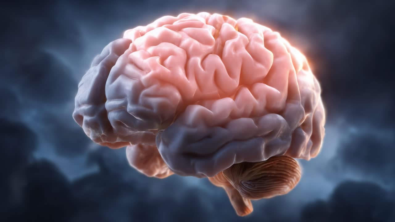 Uma visualização impressionante do cérebro humano, destacando sua estrutura intrincada e funções complexas em um cenário de plano de fundo vívido e abstrato