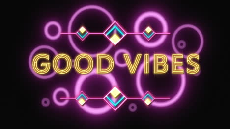 animation of good vibes text over neon pattern background