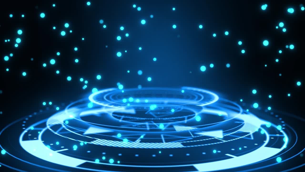 Futuristic interface with a stage in the center blue light streak stage loop hud background