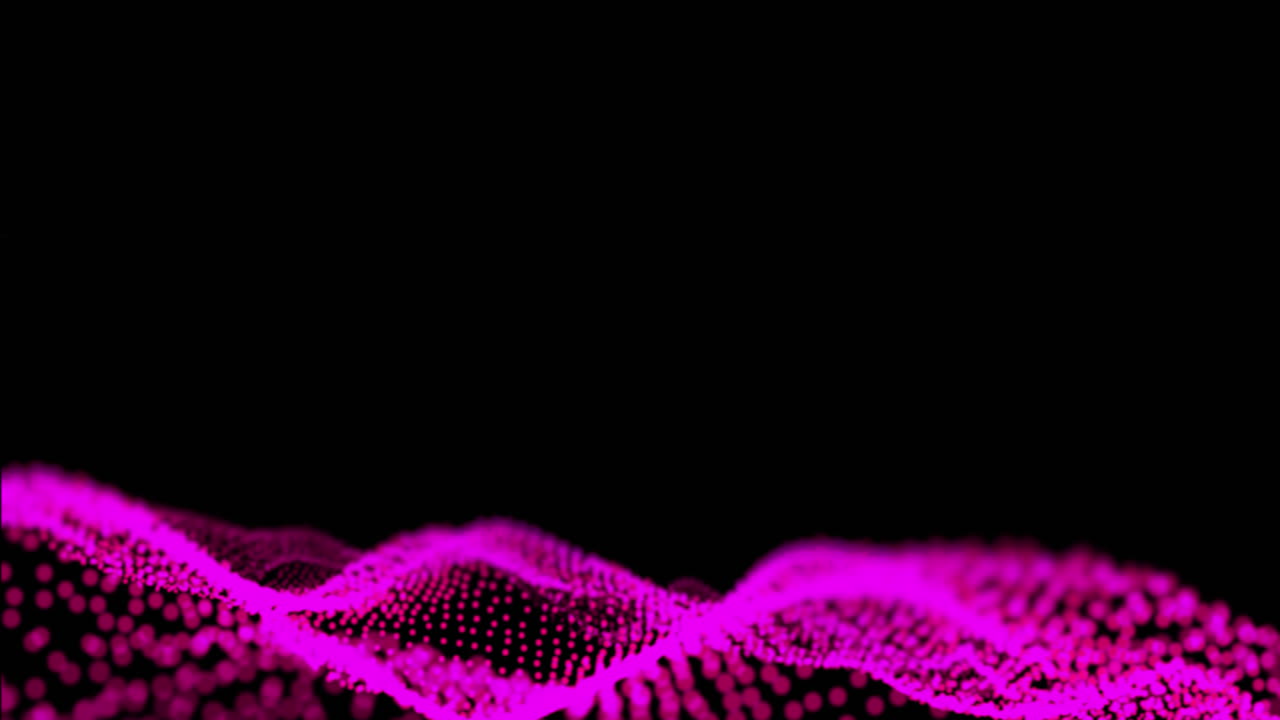 Animation of abstract mesh with pink glowing spots floating and waving on black background