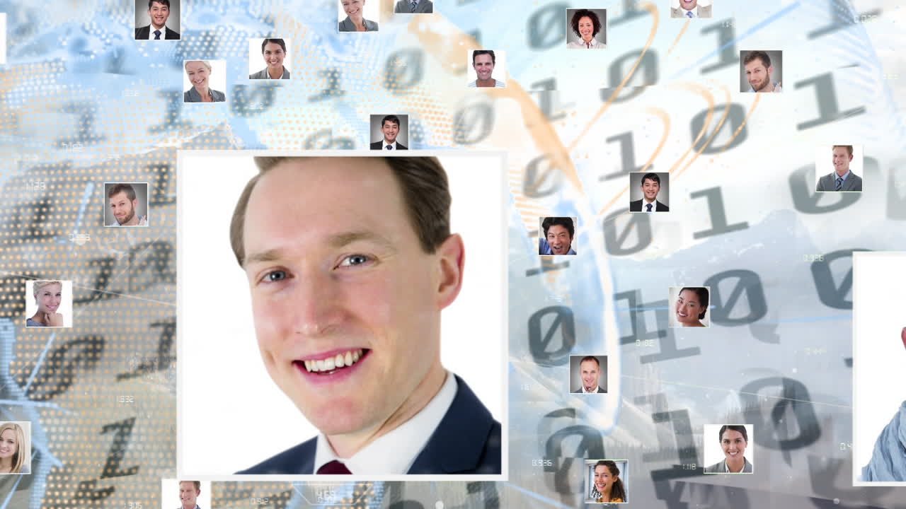 animación de la red de conexiones con imágenes de personas a través del procesamiento de datos