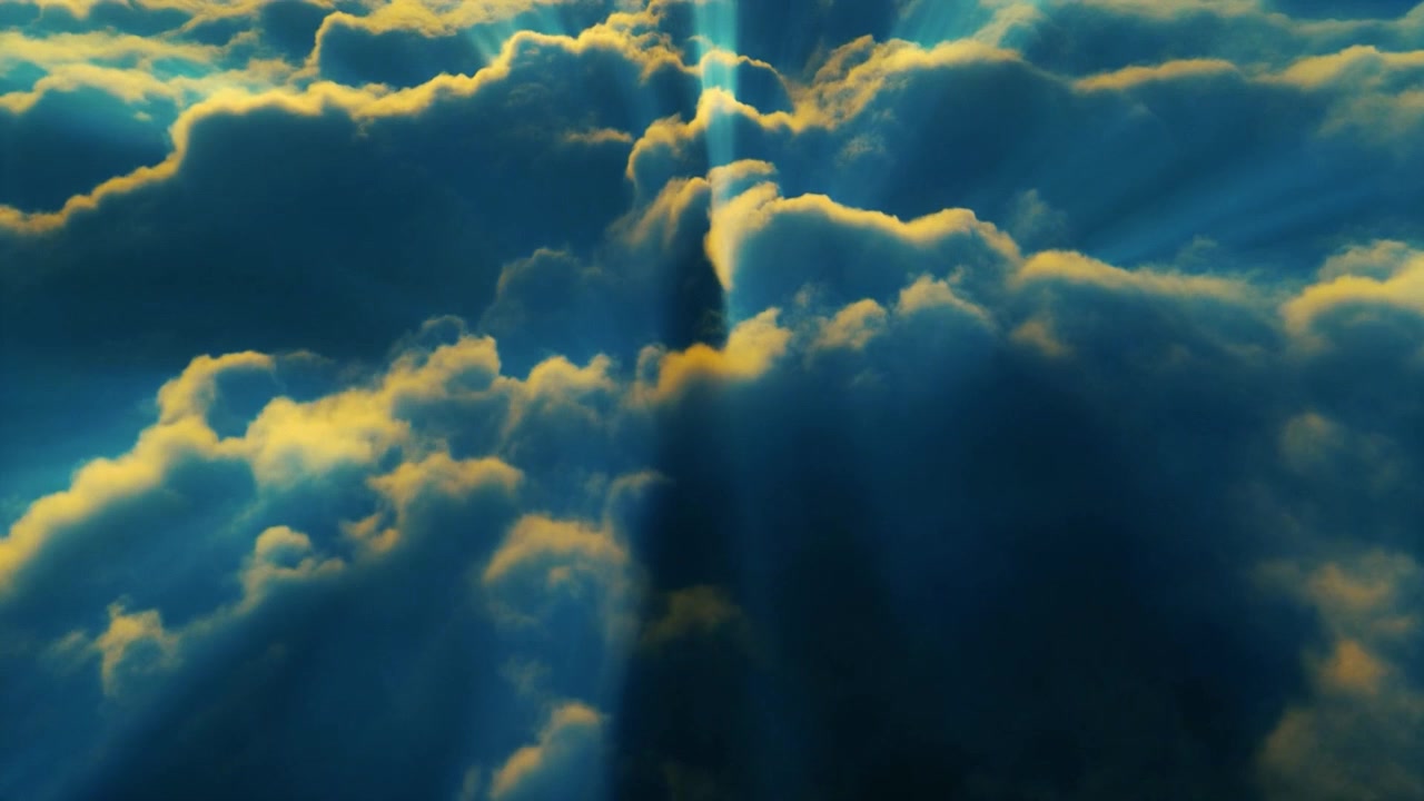 Vista aerea di raggi di sole che perforano nuvole dense