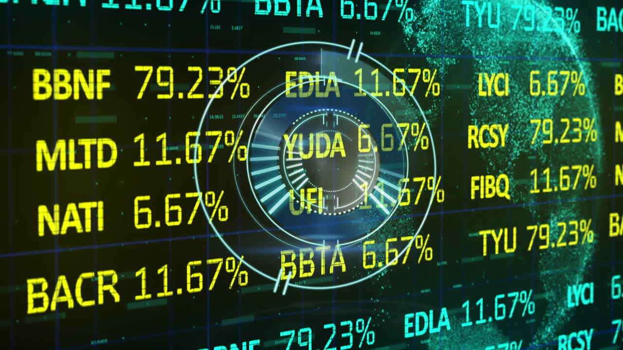 animación de cerradura de caja fuerte giratoria con procesamiento de datos financieros en la interfaz