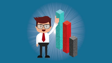 businessman presenting bar graph data