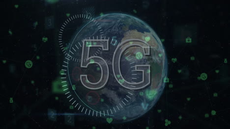 Animation-of-5g-text-and-data-processing-over-globe