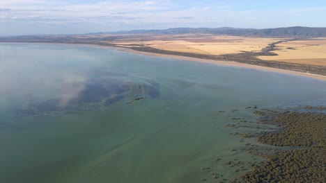 La-Toma-De-Seguimiento-Aéreo-Revela-Un-Paisaje-Fascinante,-Una-Costa-De-Playa-Interminable---Isla-De-Weeroona