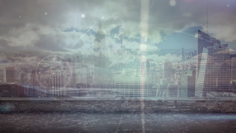 animación de conexiones sobre el cielo y el paisaje urbano
