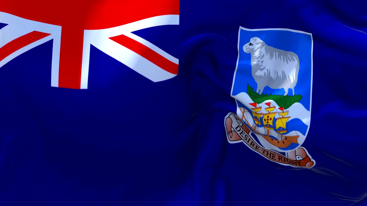 폭클랜드 섬의 발은 바람 속도 느린 동작 애니메이션에서 4k 현실적인 직물 질감 발을 부드럽게 불어 바람이 부는 날 연속적인 원활한 루프 배경.