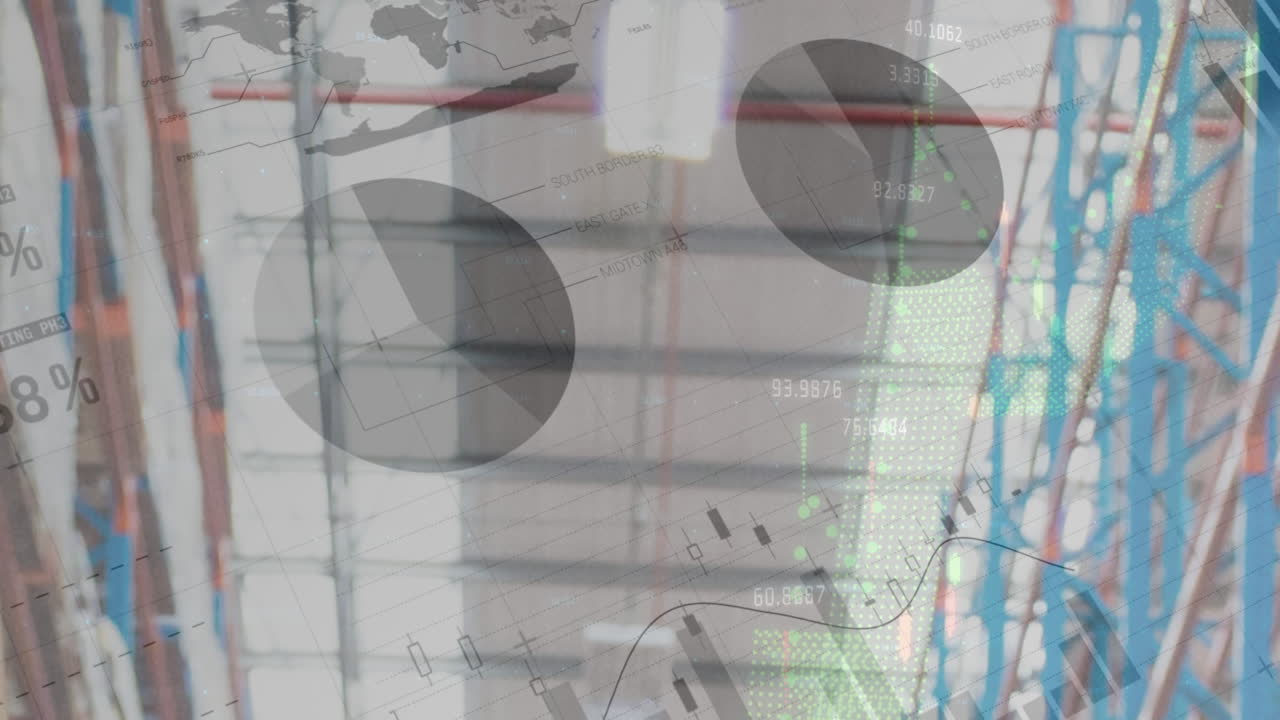 animación del procesamiento de datos en un almacén vacío