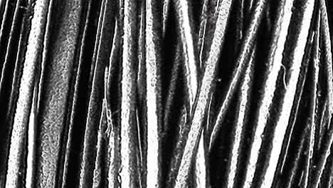 animación de bucle abstracto en blanco y negro de movimiento rápido de la superficie del hilo grunge cerdas material con luz y sombra. fondo de transición abstracta, 4k 3d movimiento de textura grunge bucle sin costuras.
