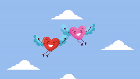 valentines card with love couple hearts characters
