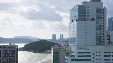 haeundae district and beach in busan city, skyline establishing shot south korea