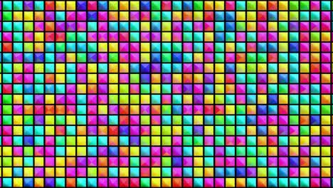 fondo festivo abstracto con pirámides multicolores en un plano parpadeando luz de neón al azar. bucle hermoso bg en 4k. animación suave renderización 3d.