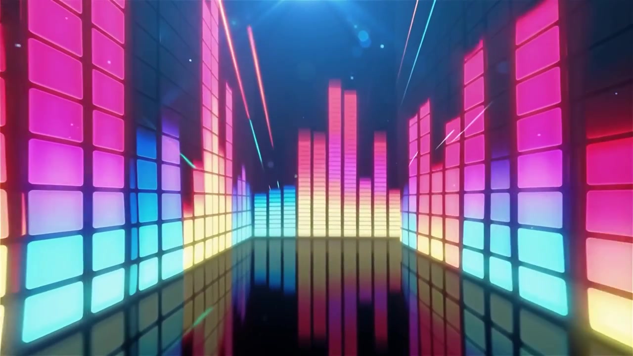 Futuristisk regnbuefarvet neon musik equalizer visualisering baggrund.