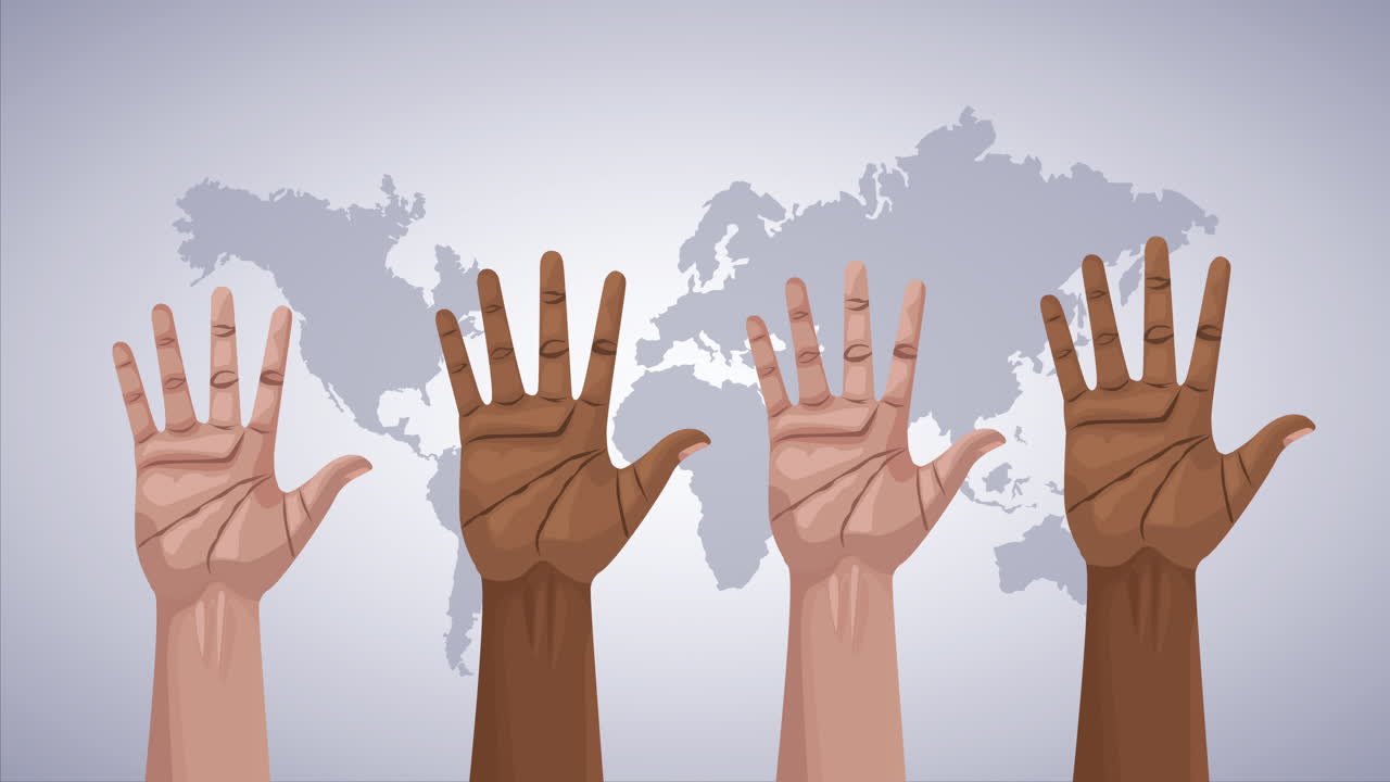 stop the racism campaign with hands up and earth maps