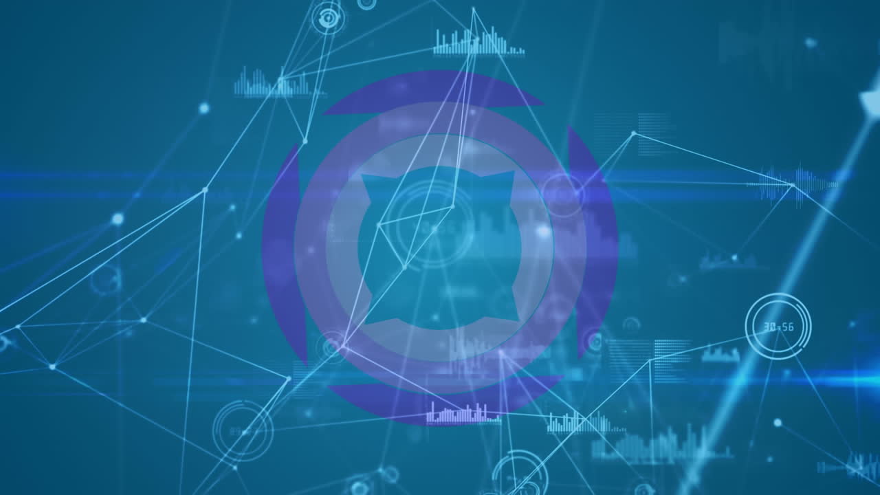 통계 및 연결 네트워크와 함께 범위 스캐닝의 애니메이션