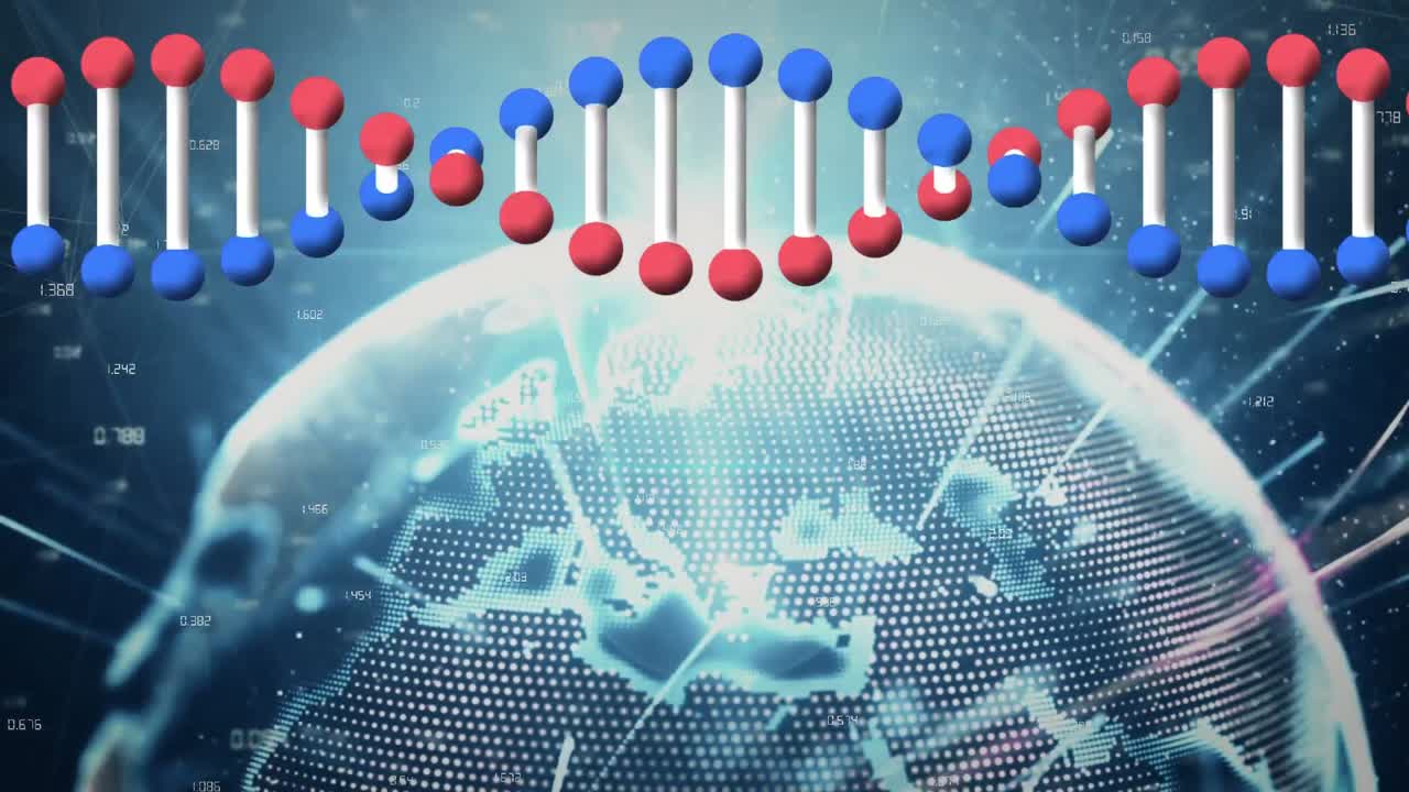 연결 네트워크와 함께 dna 스트랜드, 글로브 및 아이콘의 애니메이션