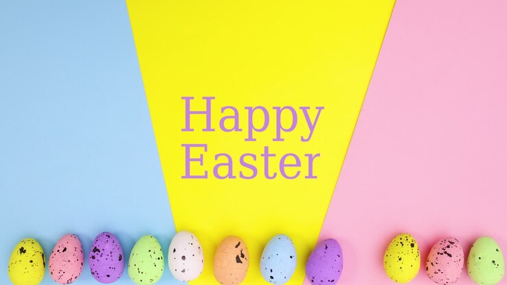 Creative Easter stop motion animation with moving eggs and Happy Easter text writing on vibrant background