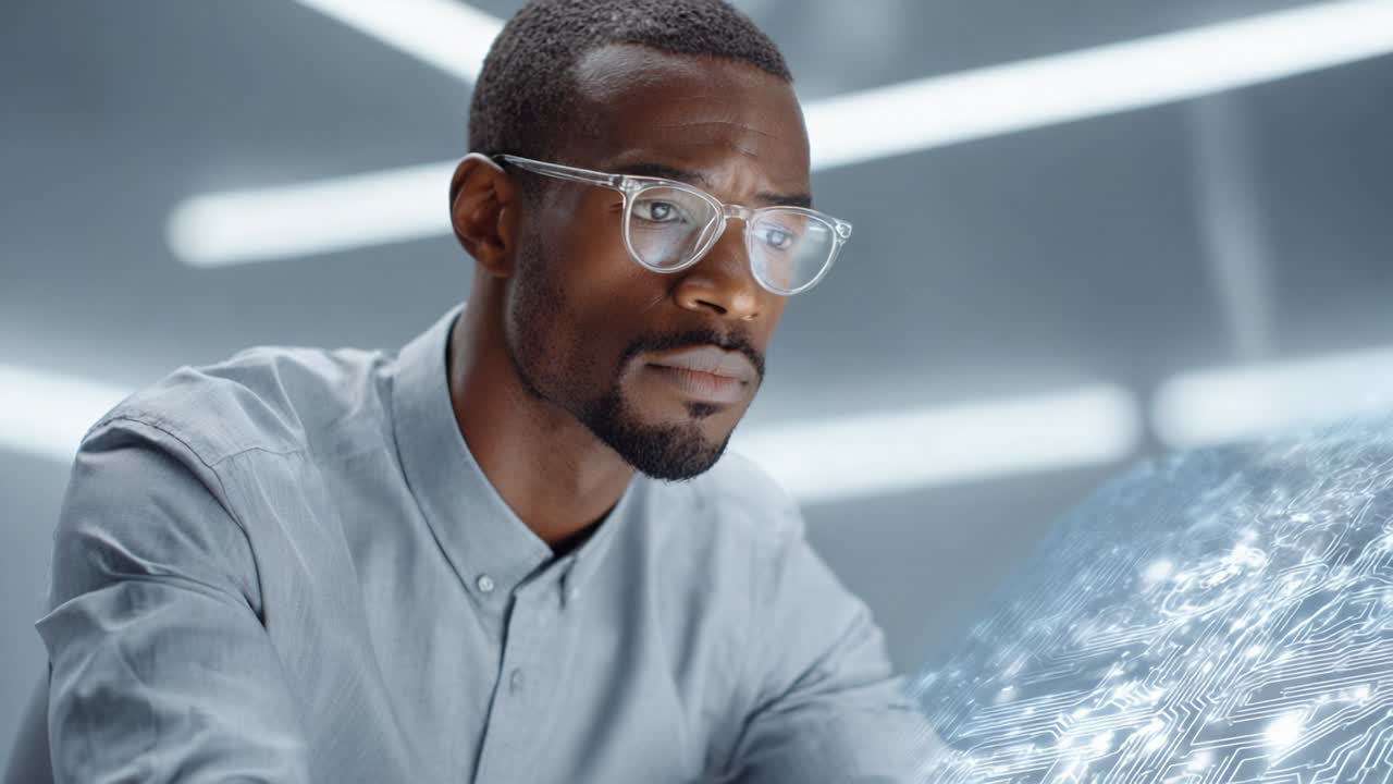 Un homme travaillant sur la technologie avec un affichage de circuit imprimé