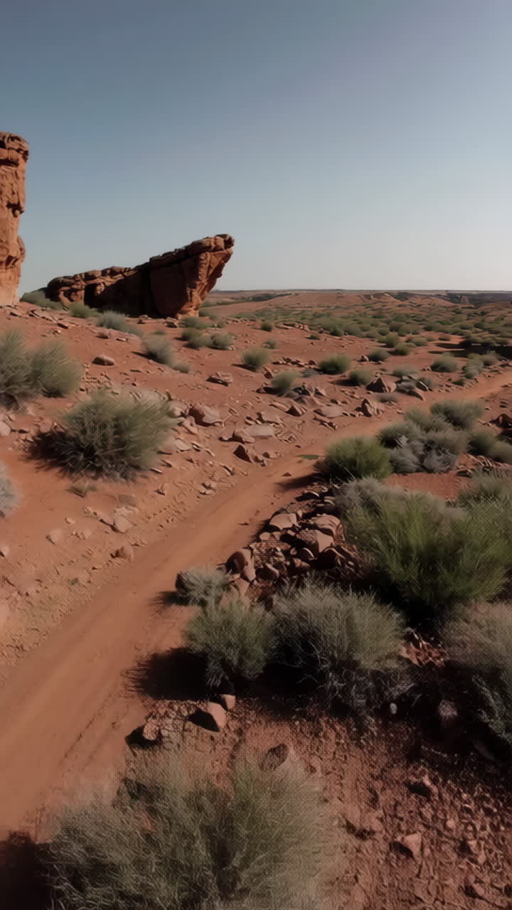 Desert Landscape with Dirt Road and Rocks