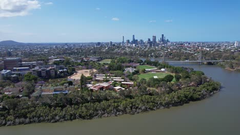 playing fields on the banks of brisbane river near eleanor schonell bridge in queensland, australia