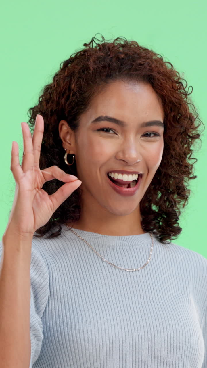 Happy Young Woman Winking and Showing OK Hand Gesture