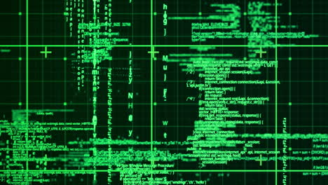 animación del procesamiento de datos sobre cuadrícula sobre fondo negro