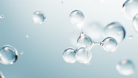 Transparent molecules with water bubbles background, 3d rendering