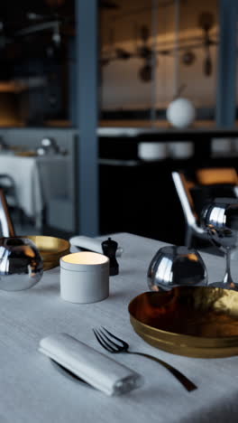 closeup of a table setting in a modern restaurant