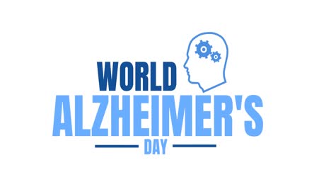animazione del testo della giornata mondiale dell'alzheimer con icone su sfondo bianco