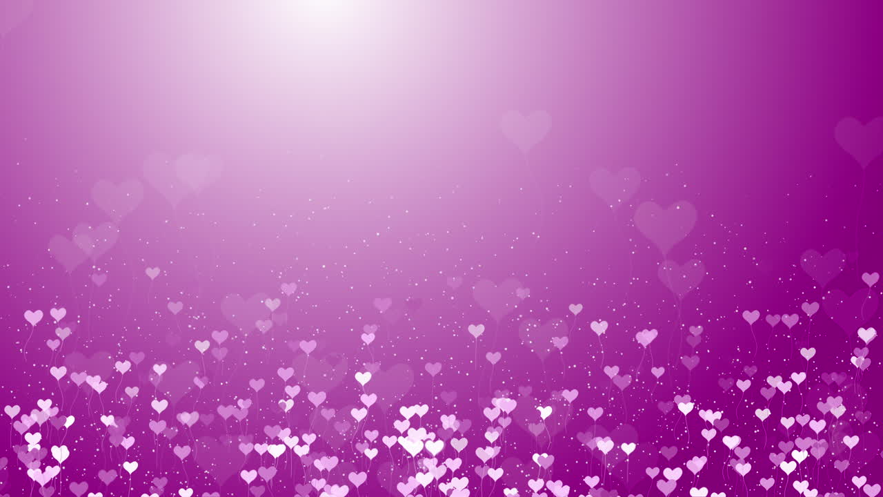 Small hearts shape and particles flying on pink background. Greeting card. Happy holiday love background with copy space. Loop animation.