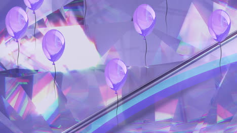 animación de globos púrpuras sobre cristales brillantes