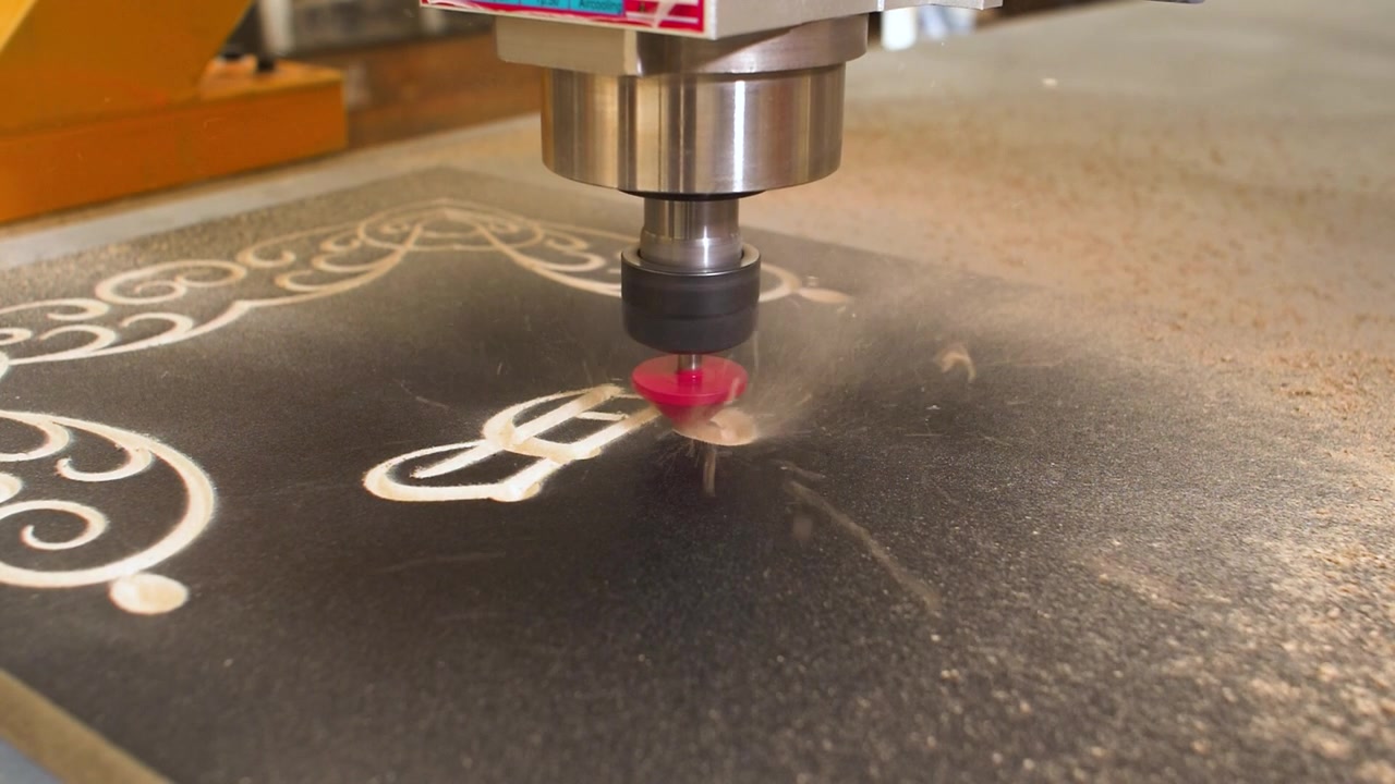 CNC Router machine Engrave small MDF wood Calligraphy Arabic with dust Slow motion