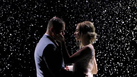 romantic wedding couple in the snow